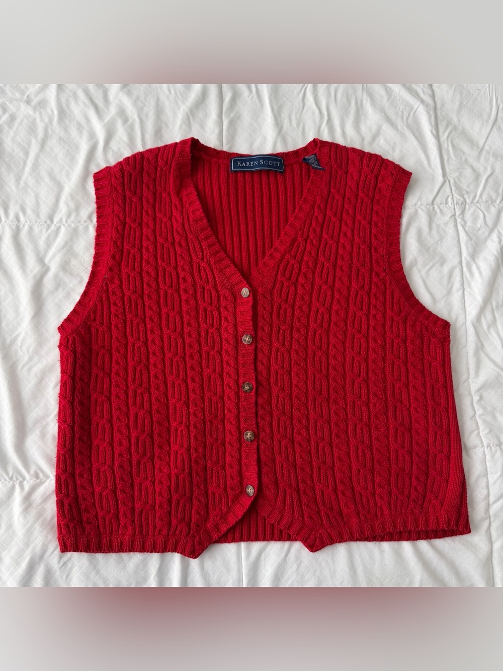 Vintage Karen Scott Cable Knit Sweater Vest Women’s S Red Cottage 90s Grandma